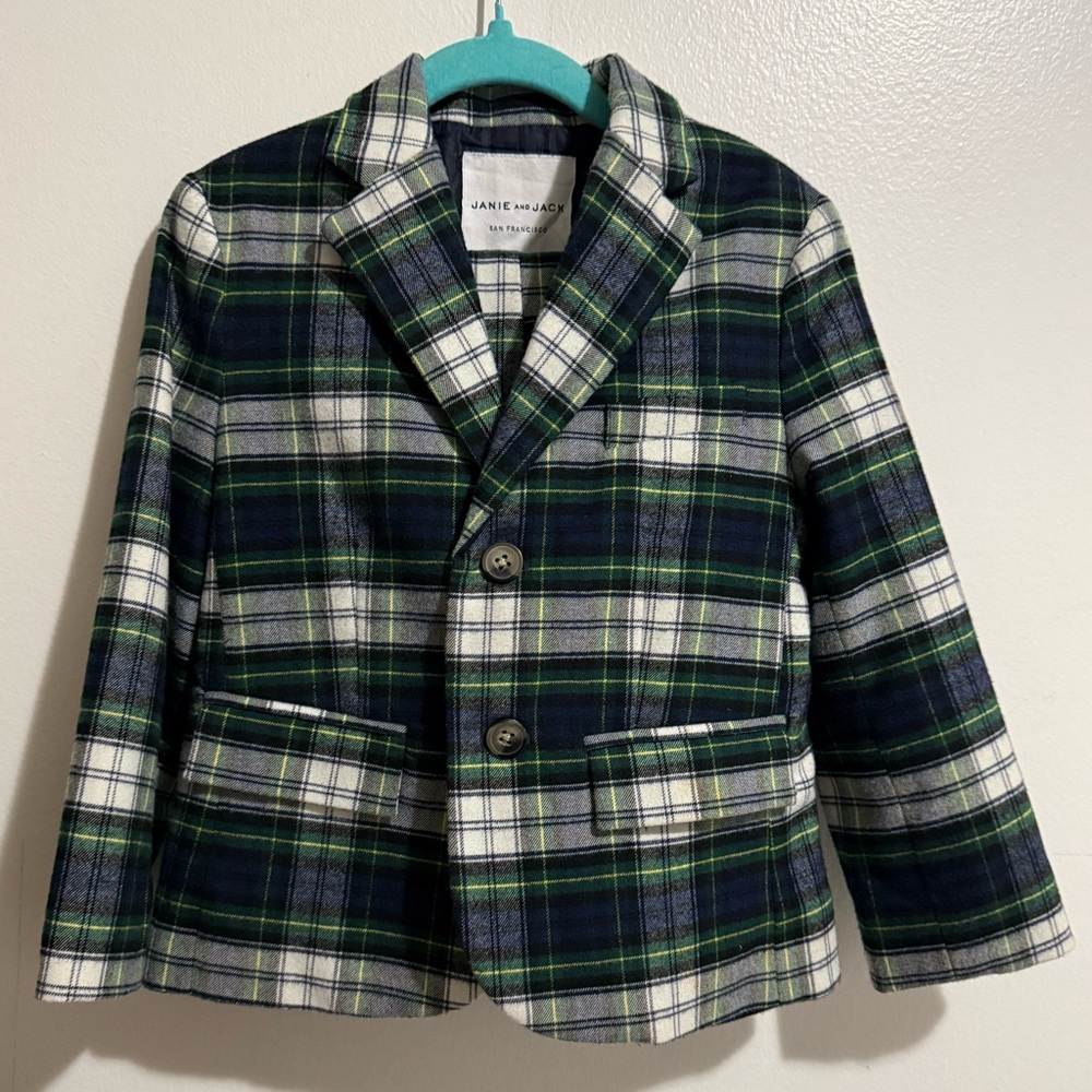Janie and Jack Green Plaid Kids Suit Set